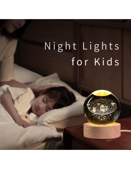 Esfera de Cristal 3D Sistema Solar QIANCHANG 60mm Luz LED