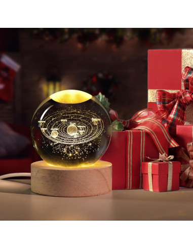 Esfera de Cristal 3D Sistema Solar QIANCHANG 60mm Luz LED