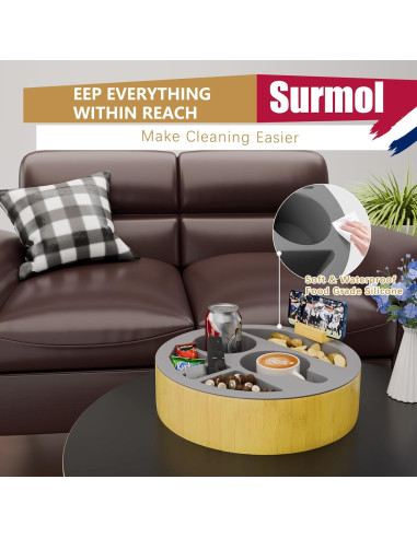 Bandeja Soporte Tazas Surmol Redonda Silicona Bambú Gris