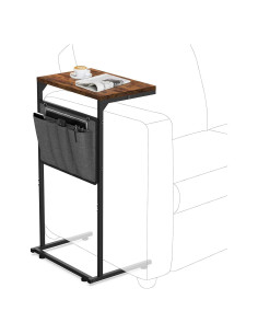 Mesa lateral en forma de C Vantic, marrón rústico, 68.58 cm