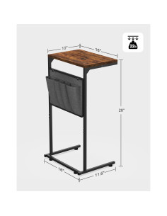 Mesa lateral en forma de C Vantic, marrón rústico, 68.58 cm 2