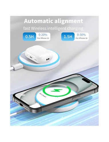 Cargador Inalámbrico Magnético AIOXQNL 15W para iPhone y AirPods