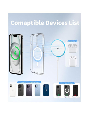 Cargador Inalámbrico Magnético AIOXQNL 15W para iPhone y AirPods