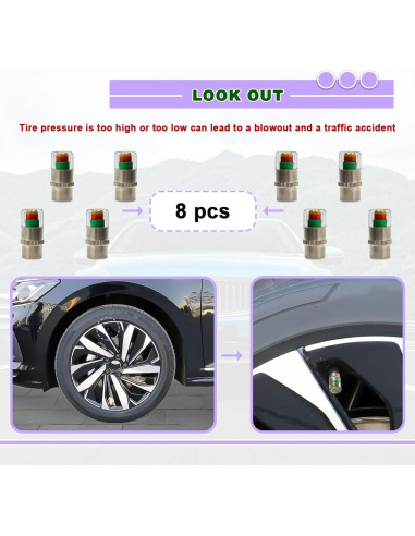 8 Tapones de Válvula de Presión de Neumáticos KEVWR Universal