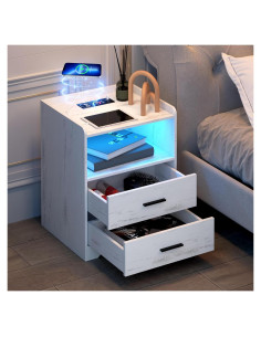 Mesita de Noche dnbss con Carga Inalámbrica y Luces RGB