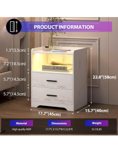 Mesita de Noche dnbss con Carga Inalámbrica y Luces RGB 2