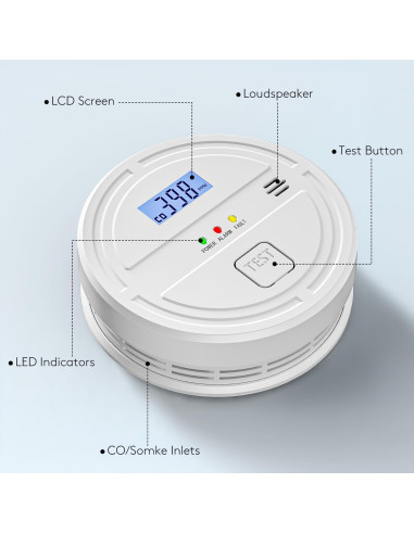 Detector de Humo y Monóxido Soewolit 4 Paquetes 85 dB