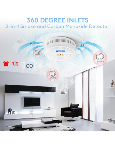 Detector de Humo y Monóxido Soewolit 4 Paquetes 85 dB Detector de Humo y Monóxido Soewolit 4 Paquetes 85 dB