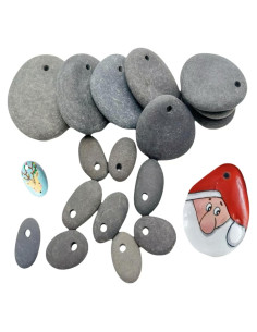 20 Piedras Planas de Río Perforadas CYLHCM para Pintar 9.5-13 cm