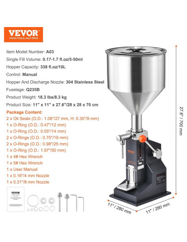 Máquina de Llenado Manual VEVOR 5-50ml Acero Inoxidable