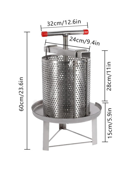 Prensa Manual de Vino y Frutas FairyPagoda 10L Acero Inoxidable