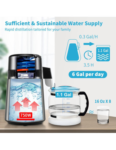 Destilador de Agua VEVOR 1.1 Gal Acero Inoxidable 750W