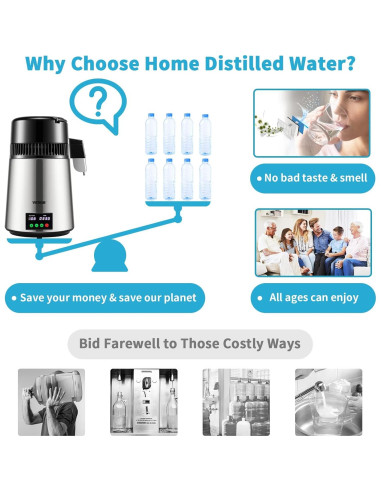 Destilador de Agua VEVOR 1.1 Gal Acero Inoxidable 750W
