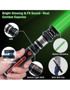 Sable Iluminado Verde para Niños con Sonido FX y Clip 2