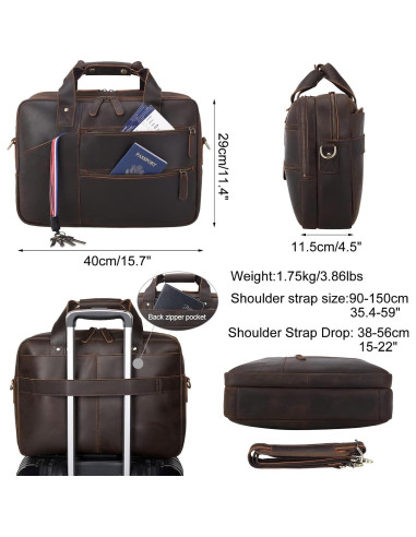 Maletín de Cuero para Laptop 15.6" Unique Retro Marrón