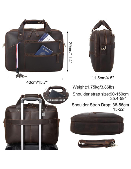 Maletín de Cuero para Laptop 15.6" Unique Retro Marrón