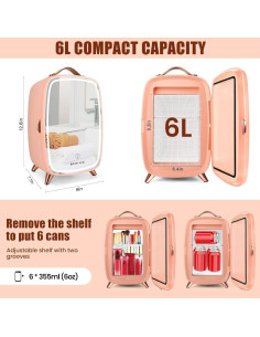 Refrigerador Mini KFO 6L Rosa con Espejo LED y 3 Modos 2