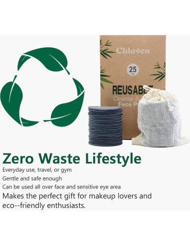 Chloven Almohadillas Desmaquillantes Reutilizables de Bambú 25 Unidades