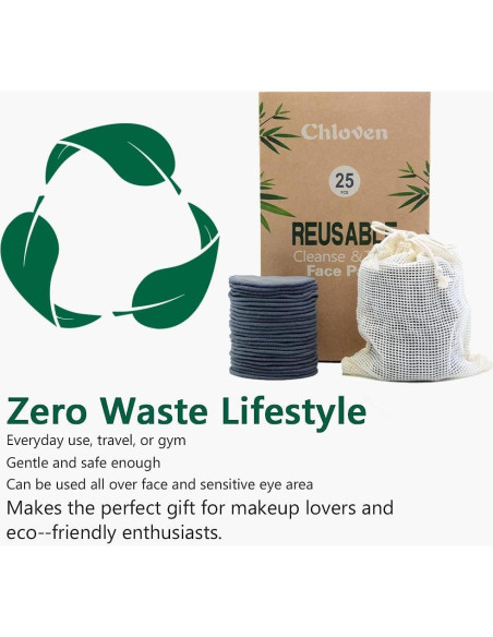 Chloven Almohadillas Desmaquillantes Reutilizables de Bambú 25 Unidades