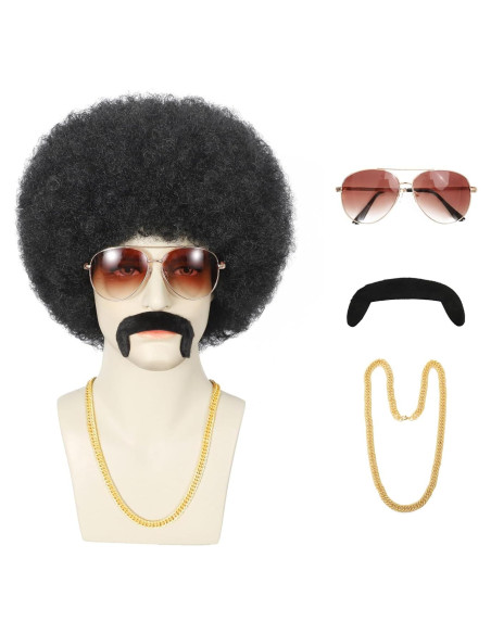 Peluca Afro Estilo Disco Bromobiz para Hombres - Negro