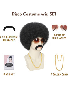 Peluca Afro Estilo Disco Bromobiz para Hombres - Negro 2