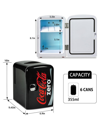 Mini Nevera Coca-Cola Zero CZ04 4L Portátil Negro/Rojo