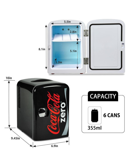 Mini Nevera Coca-Cola Zero CZ04 4L Portátil Negro/Rojo