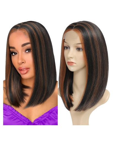 Peluca Bob Sintética Meiliprotea Marrón 38 cm Usar y Listo