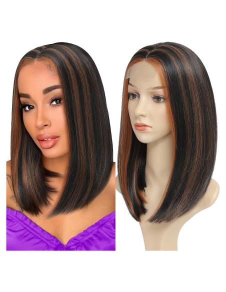 Peluca Bob Sintética Meiliprotea Marrón 38 cm Usar y Listo