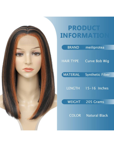 Peluca Bob Sintética Meiliprotea Marrón 38 cm Usar y Listo