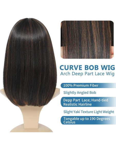 Peluca Bob Sintética Meiliprotea Marrón 38 cm Usar y Listo