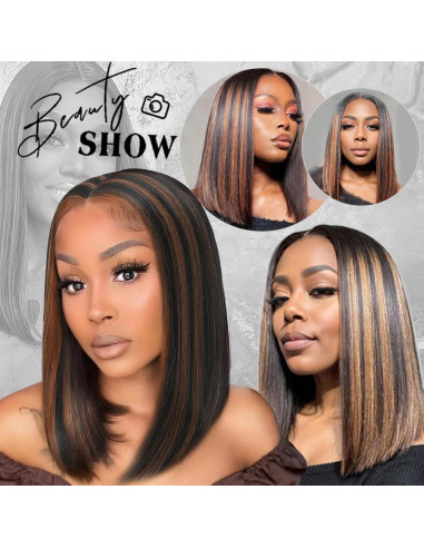 Peluca Bob Sintética Meiliprotea Marrón 38 cm Usar y Listo