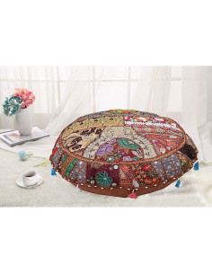 Cojín de Suelo Redondo DK Homewares 70 cm Marrón Patchwork 2