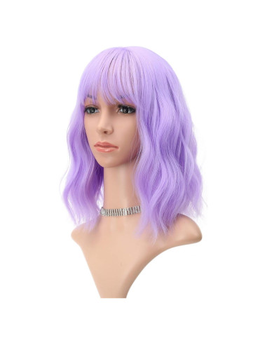 Peluca Sintética Morada Corta con Flequillo FAELBATY 30 cm