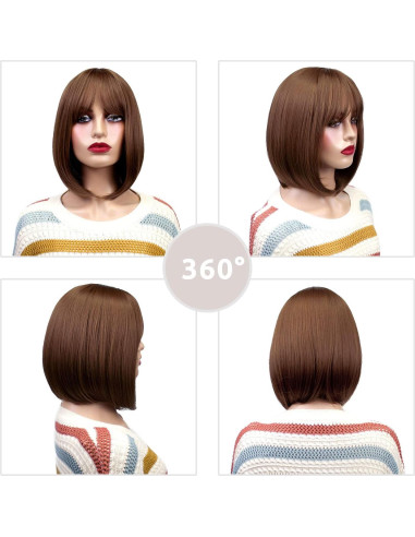 Peluca Bob Recta Corto Onpep con Flequillo Color Miel 30 cm