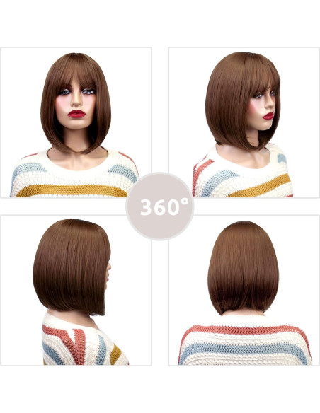 Peluca Bob Recta Corto Onpep con Flequillo Color Miel 30 cm