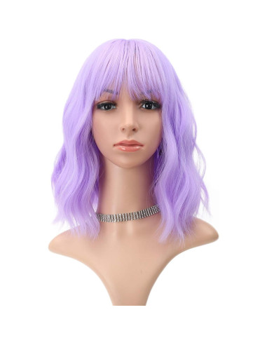 Peluca Sintética Morada Corta con Flequillo FAELBATY 30 cm