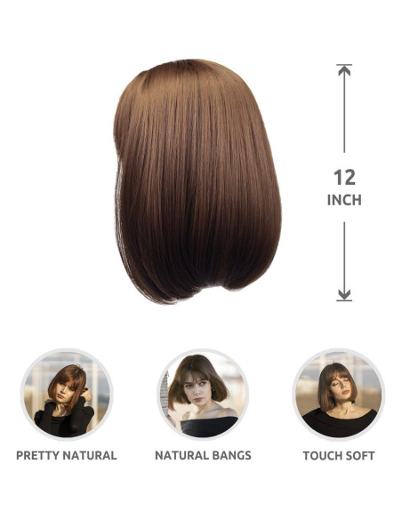 Peluca Bob Recta Corto Onpep con Flequillo Color Miel 30 cm