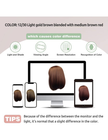 Peluca Bob Recta Corto Onpep con Flequillo Color Miel 30 cm