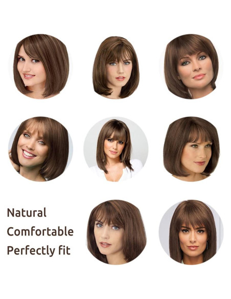 Peluca Bob Recta Corto Onpep con Flequillo Color Miel 30 cm