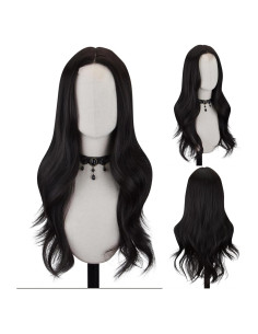 Peluca Larga Negra Ondulada FREE BEAUTY 66 cm Fibra Sintética