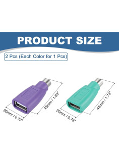 Adaptador PS/2 a USB MECCANIXITY 2 Pcs Verde/Púrpura 2