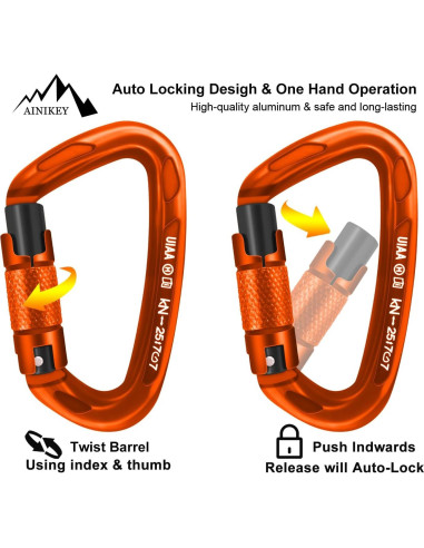 Ganchos de Carabina AINIKEY 25kN Bloqueo Automático D