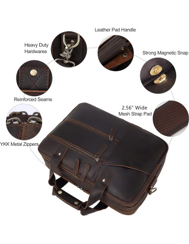 Maletín de Cuero para Laptop 15.6" Unique Retro Marrón