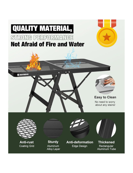 Mesa de Parrilla Plegable Raynesys 3ft Ajustable para Exterior