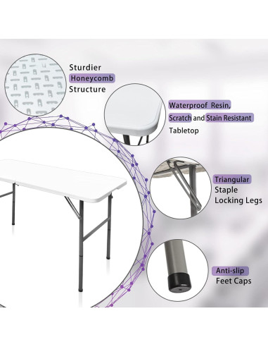 Mesa Plegable Gocamptoo 121,9x60,9 cm Blanca para Comedor