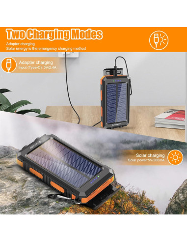Cargador Solar Power Bank 20000mAh Impermeable Naranja
