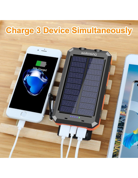 Cargador Solar Power Bank 20000mAh Impermeable Naranja
