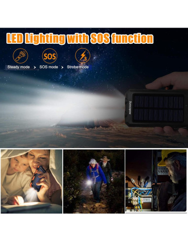 Cargador Solar Power Bank 20000mAh Impermeable Naranja