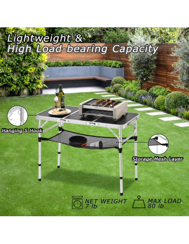 Mesa de Picnic Plegable YihuiKo Yi-3 Negra 3 Alturas Ajustables